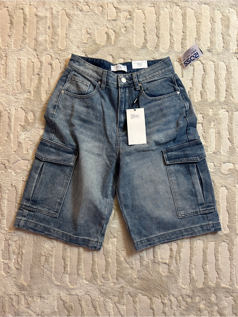 High- Washed Blue Cargo Jean Shorts